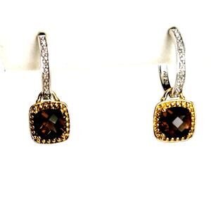 Smoky Quartz Earrings Sterling Silver Gold Vermeil Drop Dangle Cushion Cut .925
